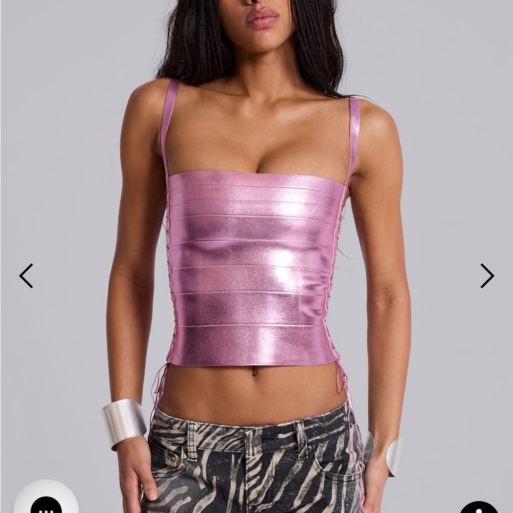 Jaded London Idol Metallic Bandage Corset Top in Pink